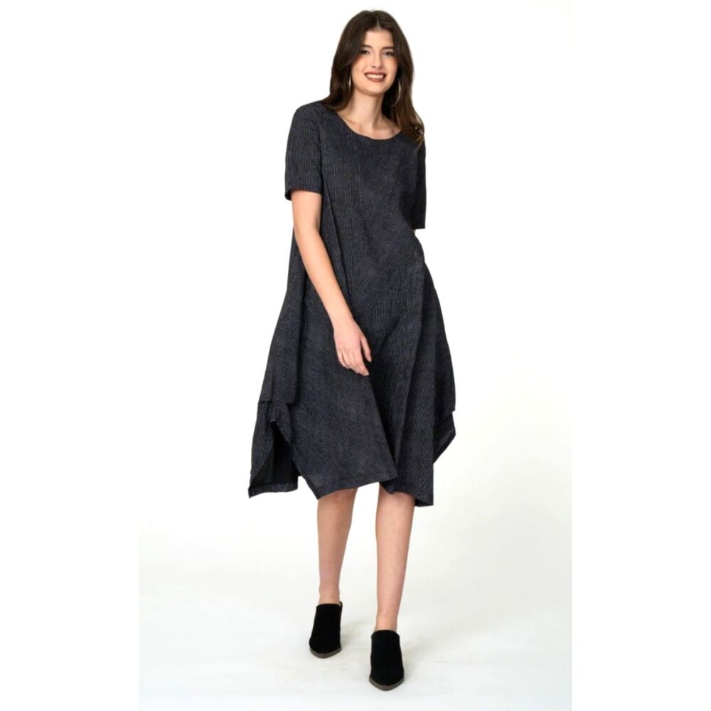 NICHE Nilgun Derman Florence Dress Black Ridge Stripe Midi Dress Lagenlook Large - Picture 2 of 9
